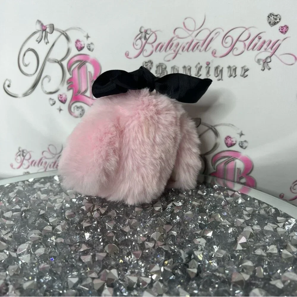 Pink Plush Bunny Keychain furry bag charm rabbit 🐇 bunny 🐰 soft light baby